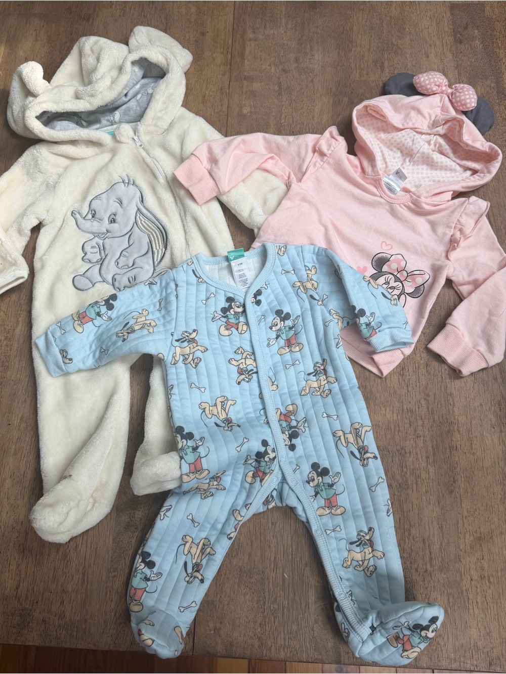 LOT of 3 Adorable Hooded Disney Baby Attire 6-12 Months